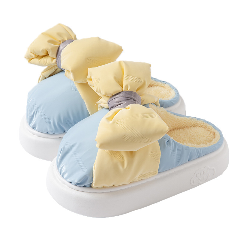 China Cotton slippers women's winter indoor home insulation plus pile thick bottom girls heart bow cotton slippers men Supplier, Factory