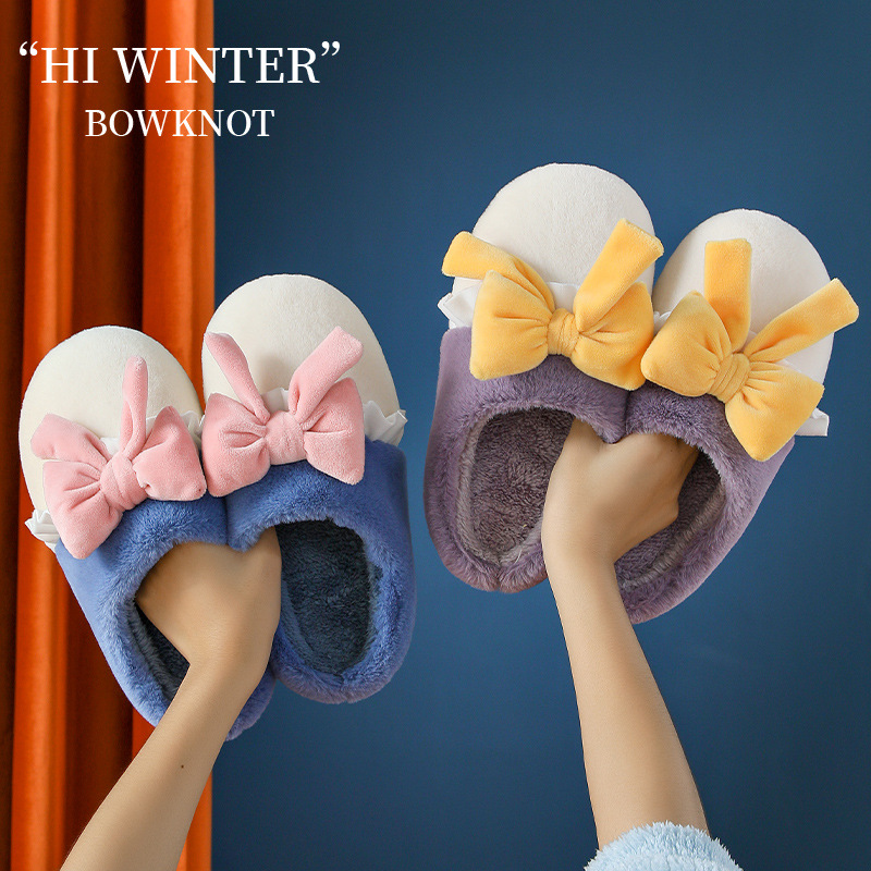 China Cotton slippers girl heart bow ins student female winter warm cute plush indoor non-slip household Suppliers, Factory