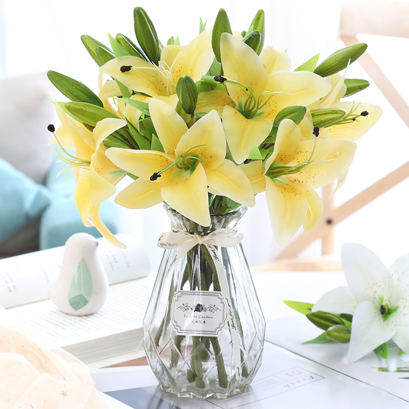 China Lily simulation bouquet high-end dining table flower home living room TV cabinet decoration photography wedding fake flower factory wholesale Manufacturer, Quotes