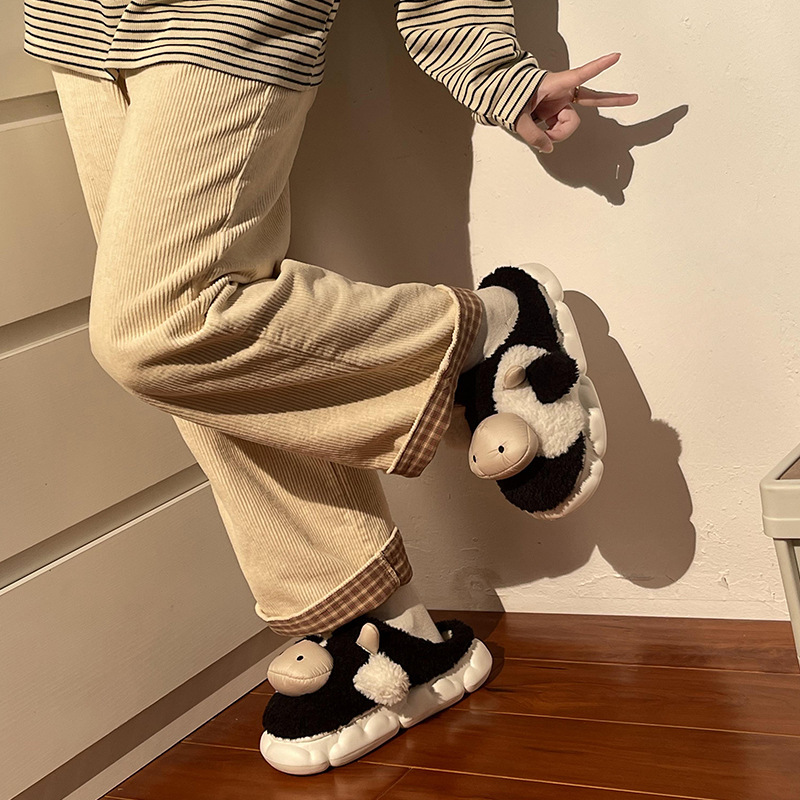 China Cow Cotton Slippers Women Autumn and Winter Indoor Household Thick Bottom Plush Baotou Couple Cotton Slippers Men Factories, Pricelist