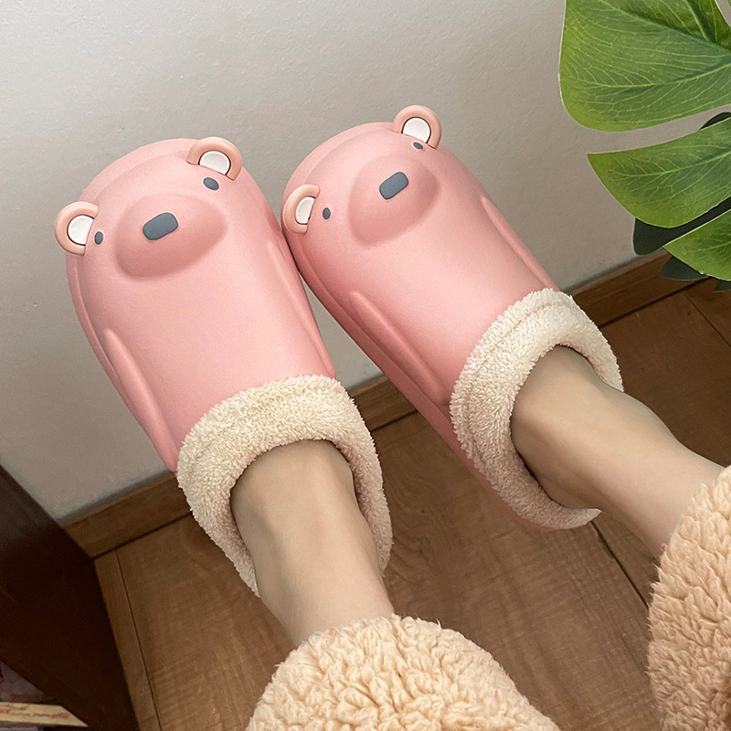 Wholesale Polar bear EVA waterproof cotton slippers women's winter indoor cartoon warm confinement shoes couple home fur slippers Manufacturers, Quotes