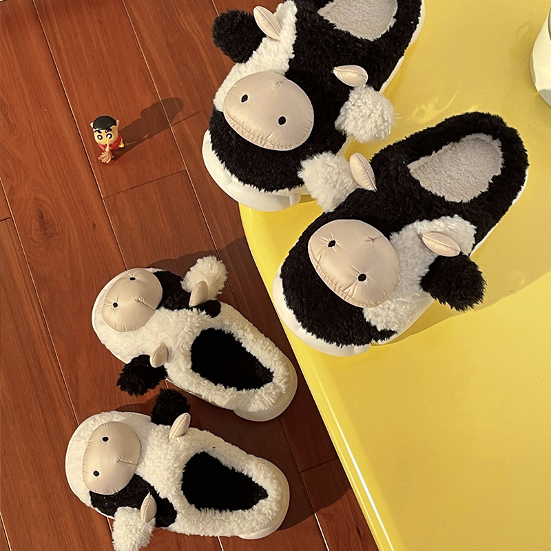 China Cow Cotton Slippers Women Autumn and Winter Indoor Household Thick Bottom Plush Baotou Couple Cotton Slippers Men Factories, Pricelist