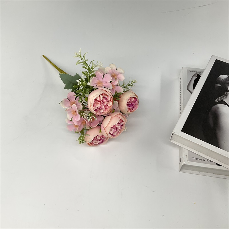 Wholesale Real Touch 32cm Artificial Plants Silk Rose Flower With Long Stem For Wedding Party Decor Five small tea rose Factory, Pricelist