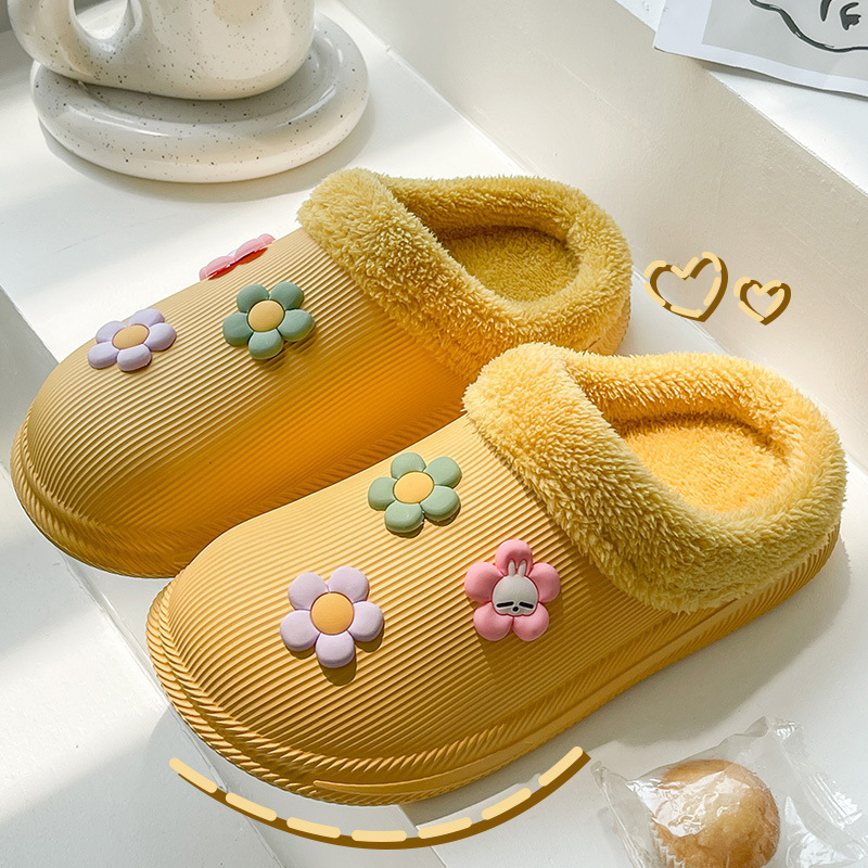 China Rogue rabbit cotton slippers women's indoor home non-slip waterproof plush warm soft bottom couple hair slippers men's autumn and winter Supplier, Pricelist
