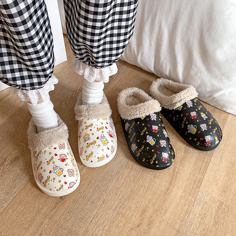 China Printed waterproof shoe cover cotton slippers women's home warm couple men's indoor bathroom cute platform slippers home Manufacturers, Quotes