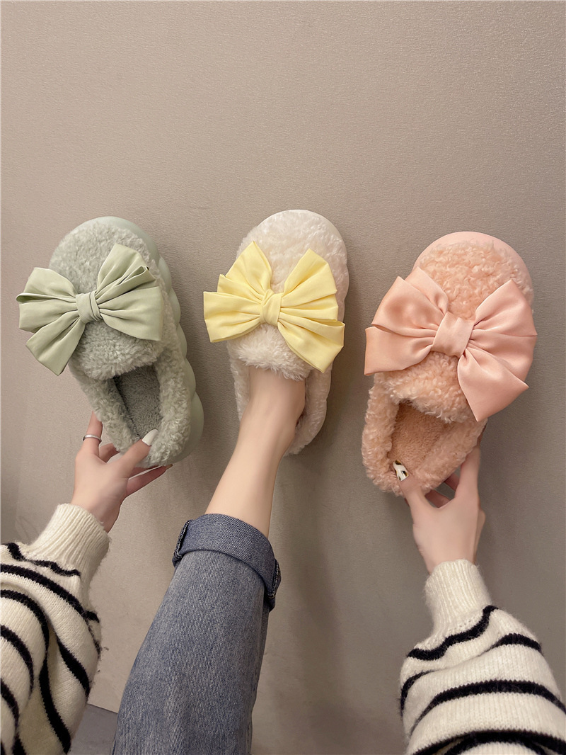 Wholesale Cotton slippers women's autumn and winter thick bottom soft bottom net red bow home cute new slippers indoor Factory, Pricelist