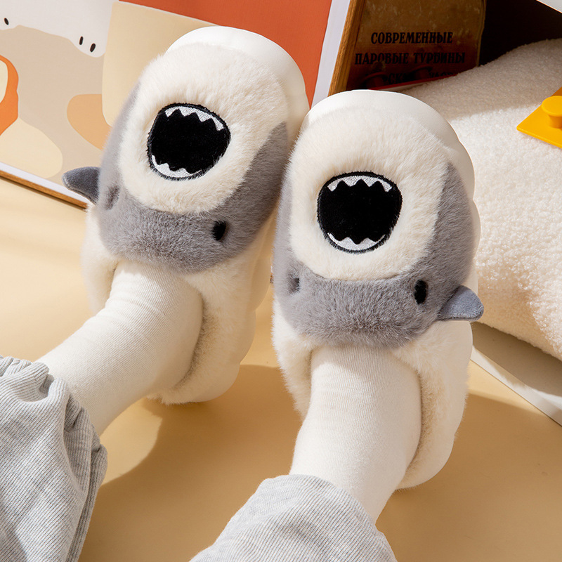 China Shark cotton slippers women winter cute cartoon indoor home couple bag with cotton slippers wholesale Factory, Factories
