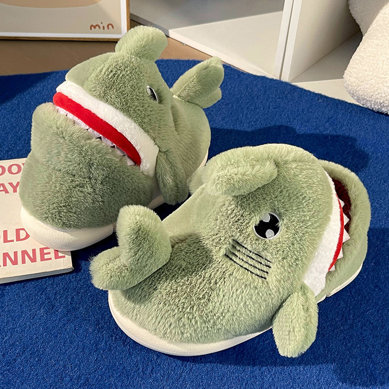 Wholesale Shark cotton slippers women's winter indoor fleece warm thick bottom funny cartoon couple cotton slippers men Manufacturer, Suppliers