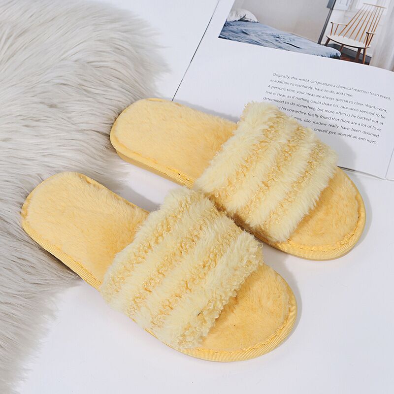 Wholesale Autumn and winter open cotton slippers women's striped plush soft bottom home non-slip word slippers Supplier, Factory