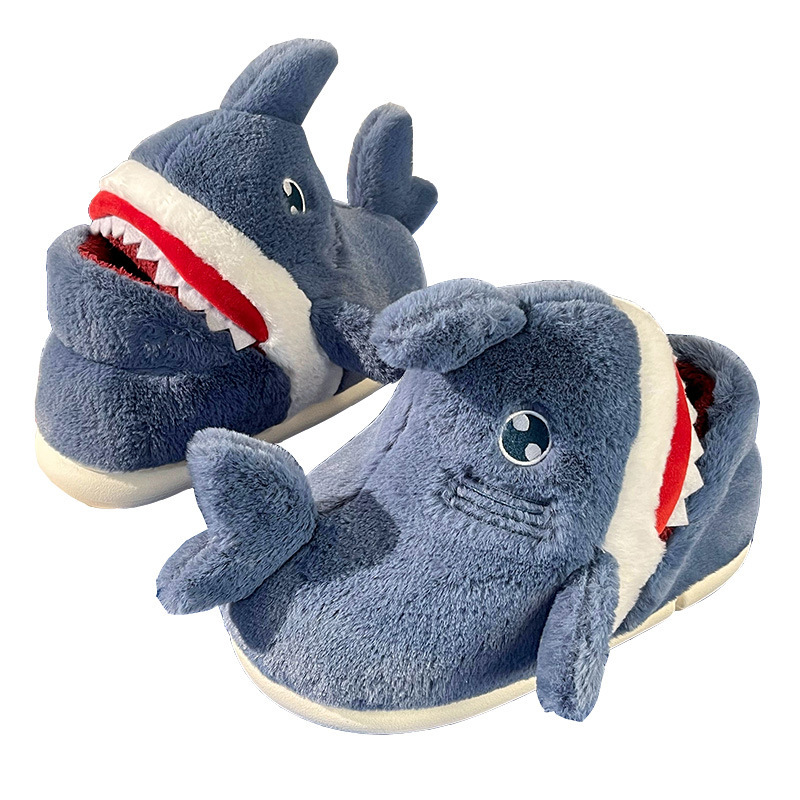 Wholesale Shark cotton slippers women's winter indoor fleece warm thick bottom funny cartoon couple cotton slippers men Manufacturer, Suppliers