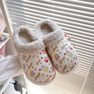 China Printed waterproof shoe cover cotton slippers women's home warm couple platform slippers