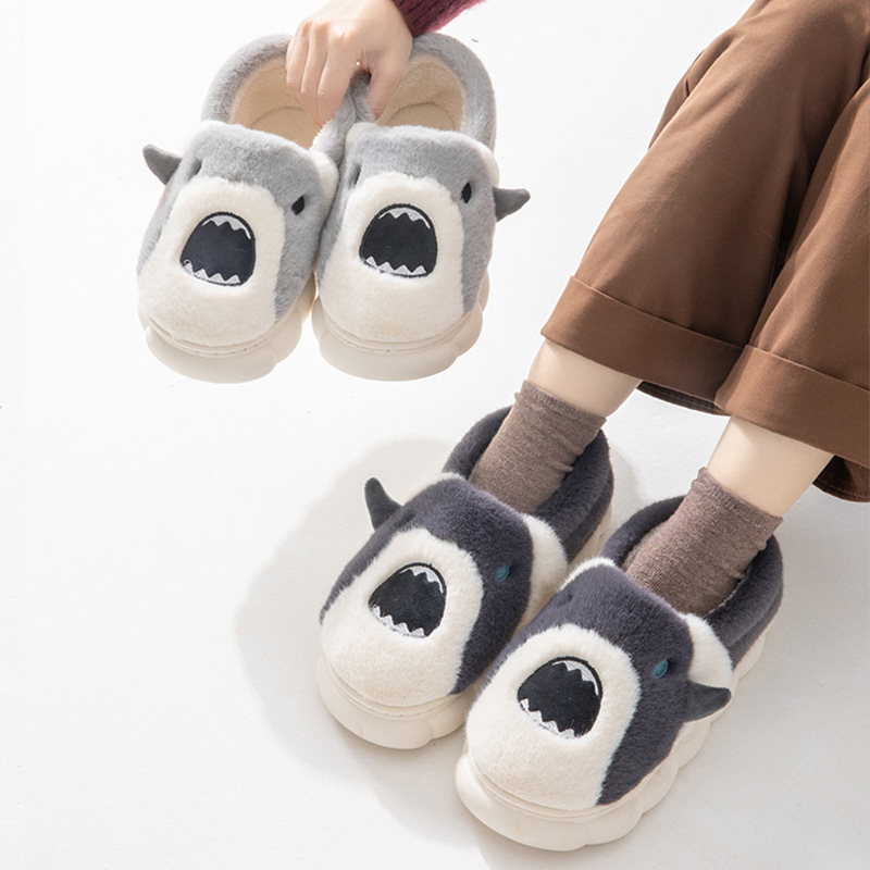 China Shark cotton slippers women winter cute cartoon indoor home couple bag with cotton slippers wholesale Factory, Factories