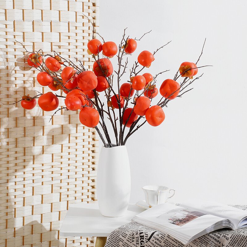 China Simulation berry with frost fake persimmon home decoration plant decoration fruit branch foam fruit simulation persimmon Manufacturers, Factories