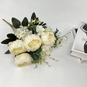 China white Artificial Peony Bouquet 13 Head Flowers Home Wedding Decor
