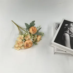 Wholesale Real Touch 32cm Artificial Plants Silk Rose Flower With Long Stem For Wedding Party Decor Five small tea rose Factory, Pricelist
