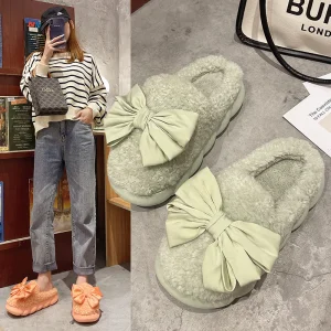 Wholesale Cotton slippers women's autumn and winter thick bottom soft bottom net red bow