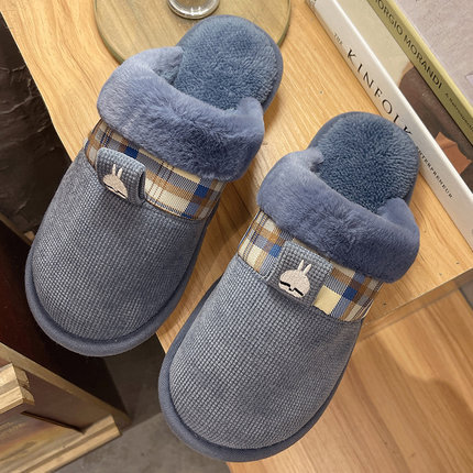 Wholesale Rogue rabbit cotton slippers female winter home indoor British plush non-slip soft bottom couple home floor slippers male Manufacturers, Factory