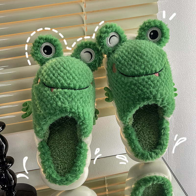 Wholesale Genki frog cotton slippers female cartoon cute home indoor ins couple warm cotton slippers men Manufacturer, Supplier