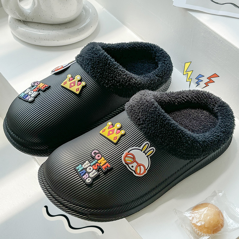 China Rogue rabbit cotton slippers women's indoor home non-slip waterproof plush warm soft bottom couple hair slippers men's autumn and winter Supplier, Pricelist