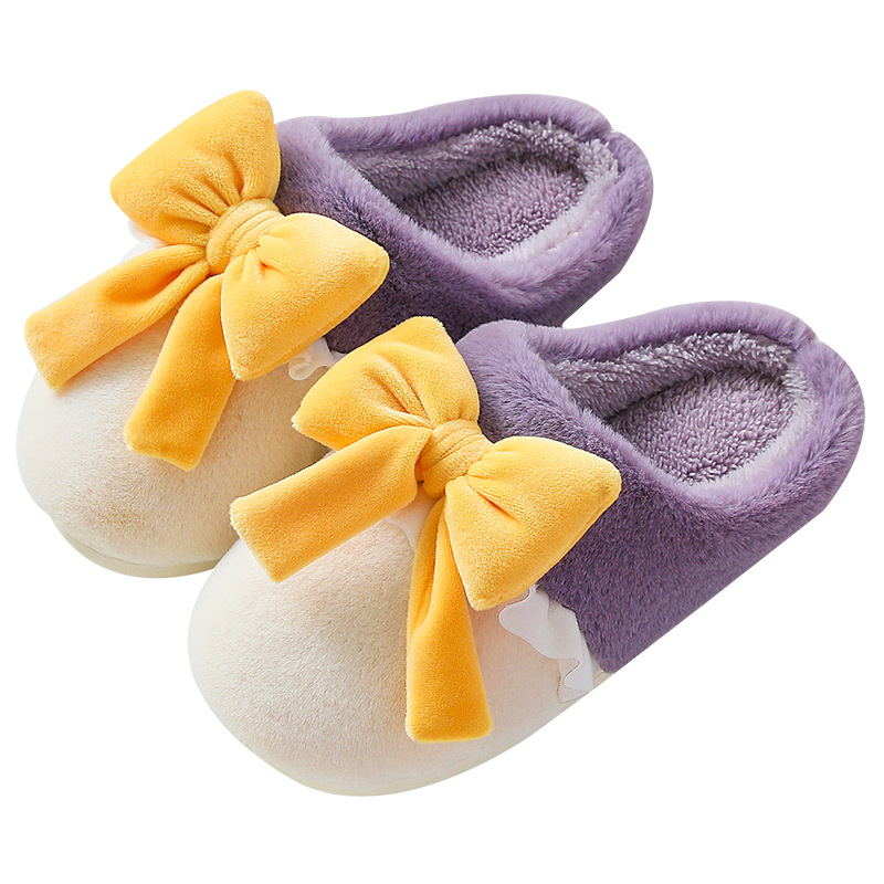 China Cotton slippers girl heart bow ins student female winter warm cute plush indoor non-slip household Suppliers, Factory