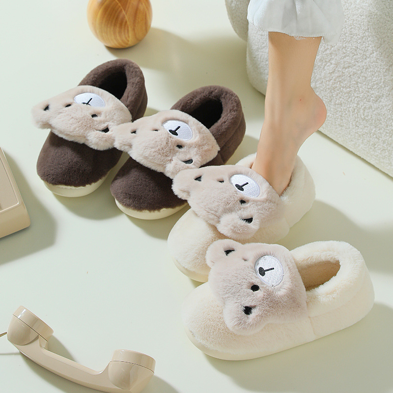 Wholesale Cartoon cotton slippers women's bag with warm winter plush home indoor thick bottom non-slip cute floor slippers men Manufacturers, Factory