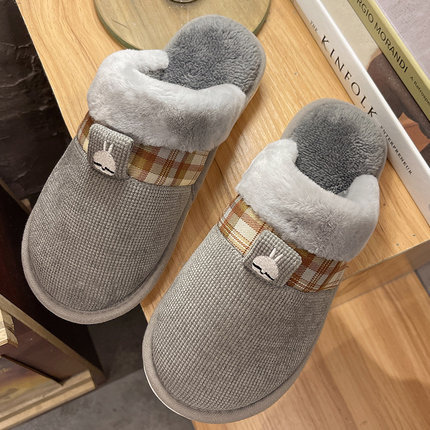 Wholesale Rogue rabbit cotton slippers female winter home indoor British plush non-slip soft bottom couple home floor slippers male Manufacturers, Factory