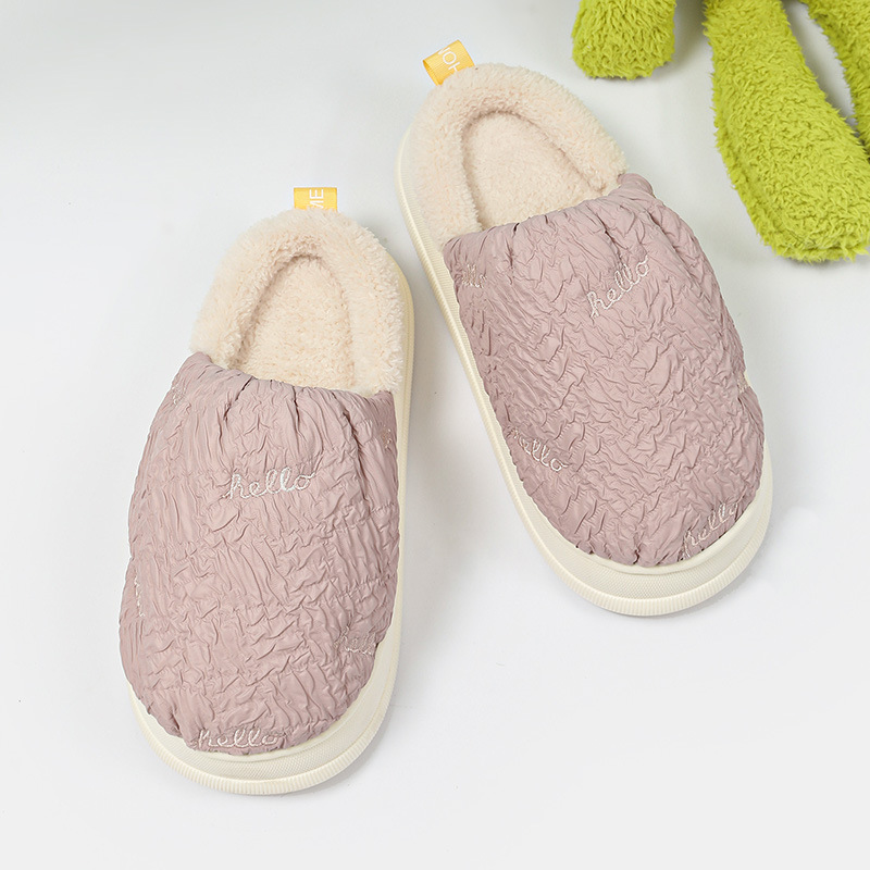 China Puff cotton slippers women's winter home indoor waterproof non-slip stepping on feeling thick bottom senior emotional couple wear cotton drag Supplier, Factories