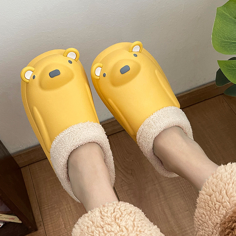 Wholesale Polar bear EVA waterproof cotton slippers women's winter indoor cartoon warm confinement shoes couple home fur slippers Manufacturers, Quotes