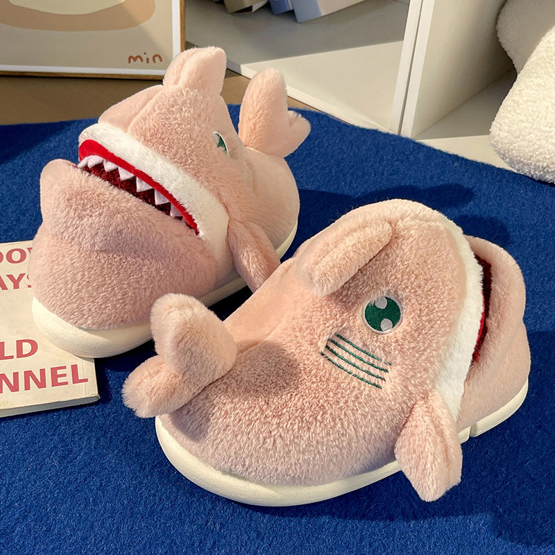 Wholesale Shark cotton slippers women's winter indoor fleece warm thick bottom funny cartoon couple cotton slippers men Manufacturer, Suppliers