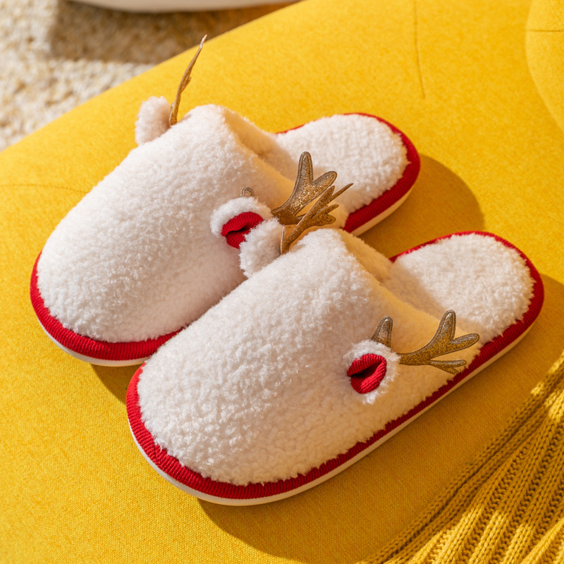 China Explosive cotton slippers women's winter antlers home non-slip home couples warm indoor confinement fur slippers men's wholesale Manufacturers, Suppliers