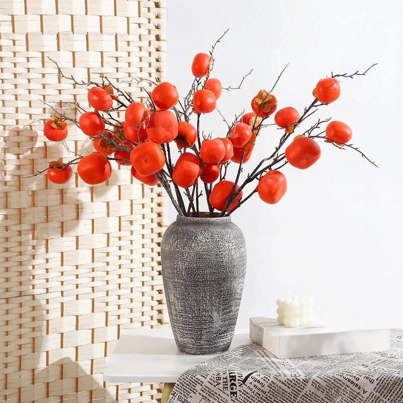 China Simulation berry with frost fake persimmon home decoration plant decoration fruit branch foam fruit simulation persimmon Manufacturers, Factories