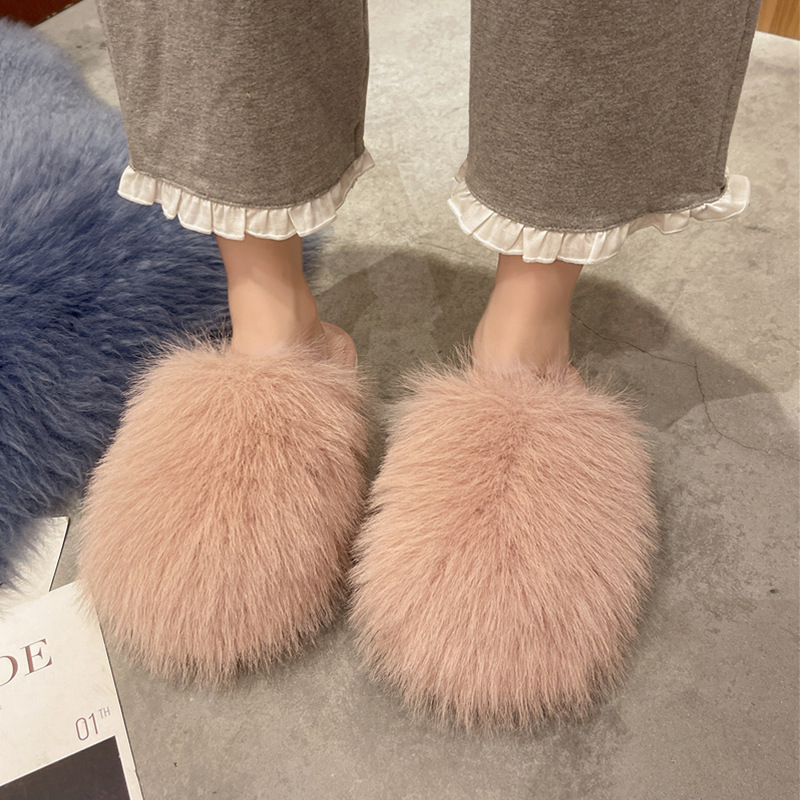 China Ms long hair fluffy cotton slippers in winter home household lovers fashion shoes slippers female warm indoor wood floor Supplier, Pricelist