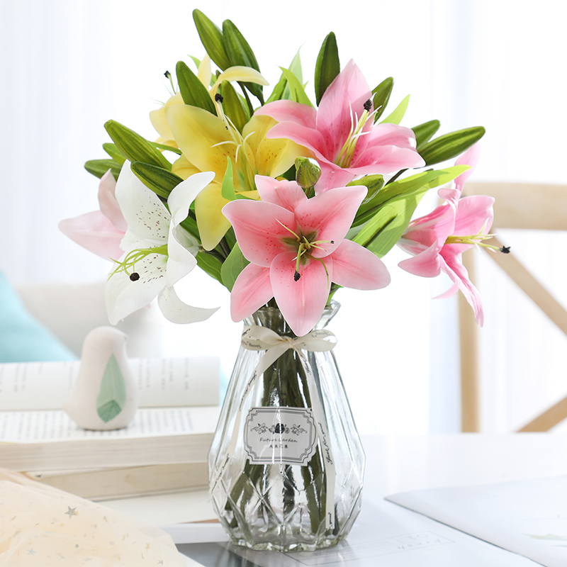 China Lily simulation bouquet high-end dining table flower home living room TV cabinet decoration photography wedding fake flower factory wholesale Manufacturer, Quotes