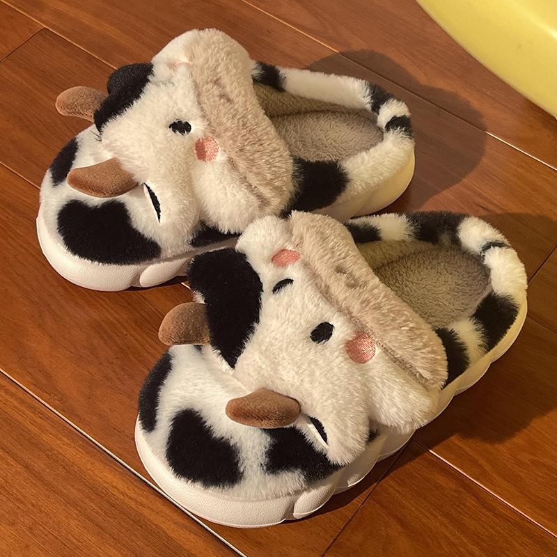Wholesale Wholesale cow cotton slippers women wear thick-soled fleece bags and warm plush slippers outside the home in autumn and winter Suppliers, Quotes