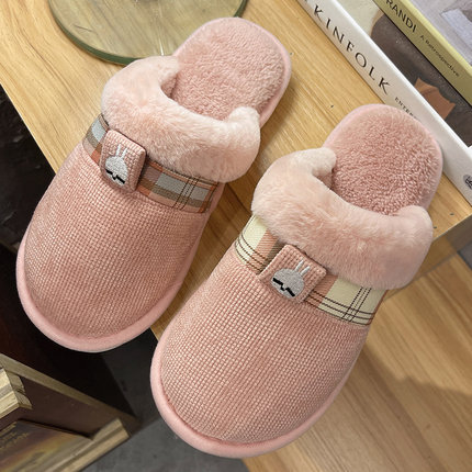 Wholesale Rogue rabbit cotton slippers female winter home indoor British plush non-slip soft bottom couple home floor slippers male Manufacturers, Factory
