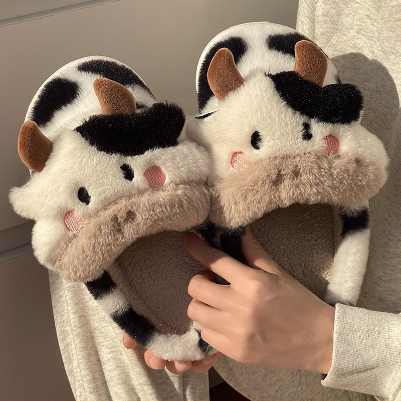 Wholesale Wholesale cow cotton slippers women wear thick-soled fleece bags and warm plush slippers outside the home in autumn and winter Suppliers, Quotes