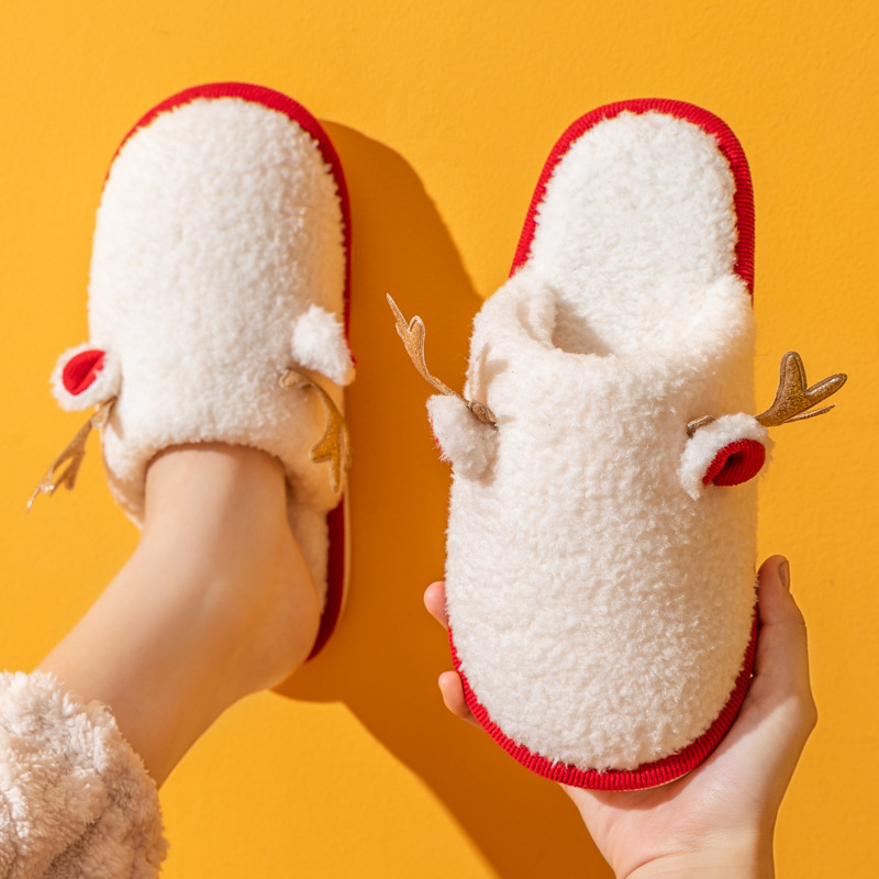 China Explosive cotton slippers women's winter antlers home non-slip home couples warm indoor confinement fur slippers men's wholesale Manufacturers, Suppliers