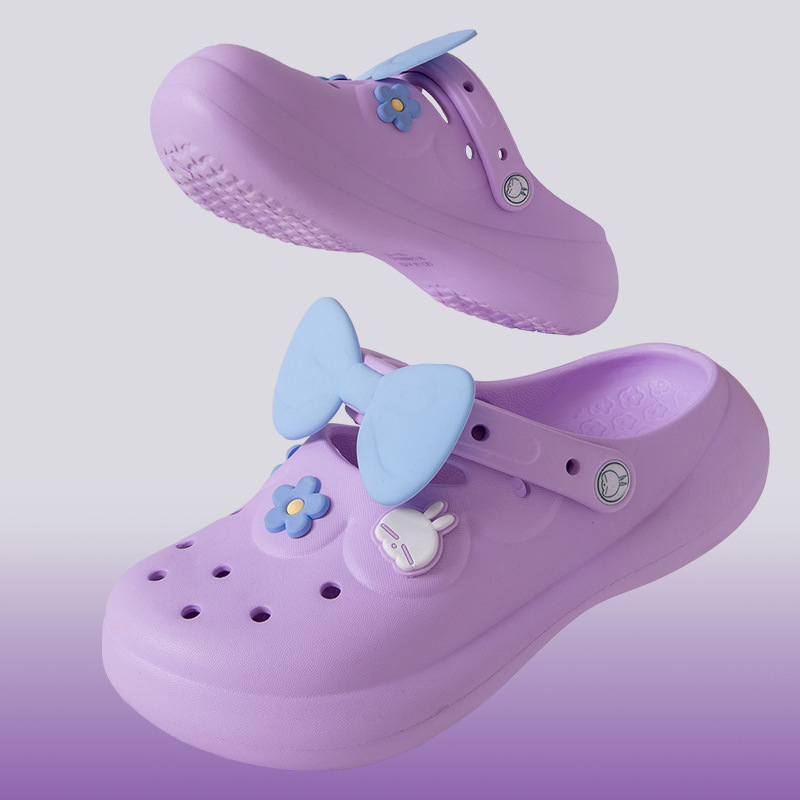 Wholesale New style hole shoes for women in summer, cute, wearing net red bow knot wrapped half slippers, small red book sandals for women in summer Factories, Pricelist