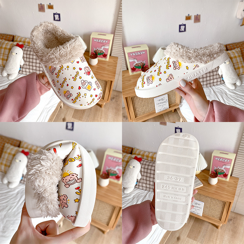 China Printed waterproof shoe cover cotton slippers women's home warm couple men's indoor bathroom cute platform slippers home Manufacturers, Quotes
