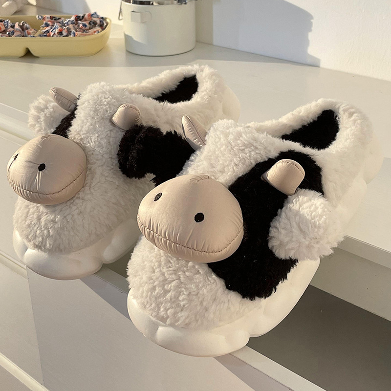 China Cow Cotton Slippers Women Autumn and Winter Indoor Household Thick Bottom Plush Baotou Couple Cotton Slippers Men Factories, Pricelist