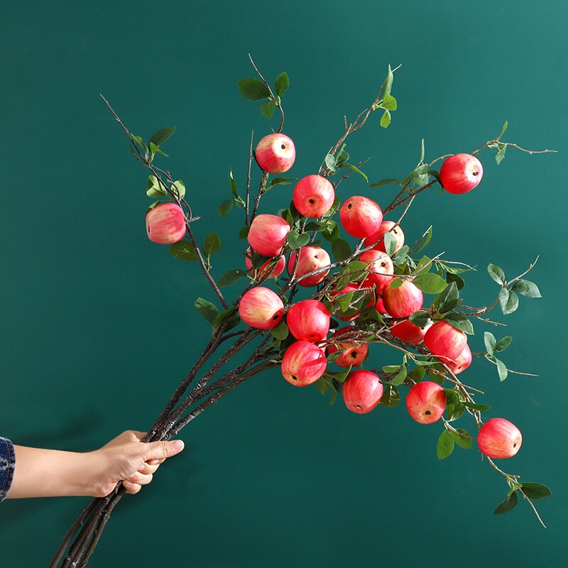Wholesale Simulation apple living room decoration ornaments fake fruit photography props with leaves and branches landscaping simulation flowers simulation berry branches Manufacturer, Suppliers