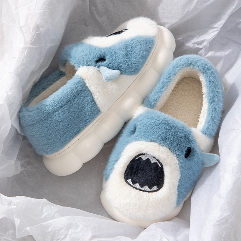 China Shark cotton slippers women winter cute cartoon indoor home couple bag with cotton slippers wholesale Factory, Factories