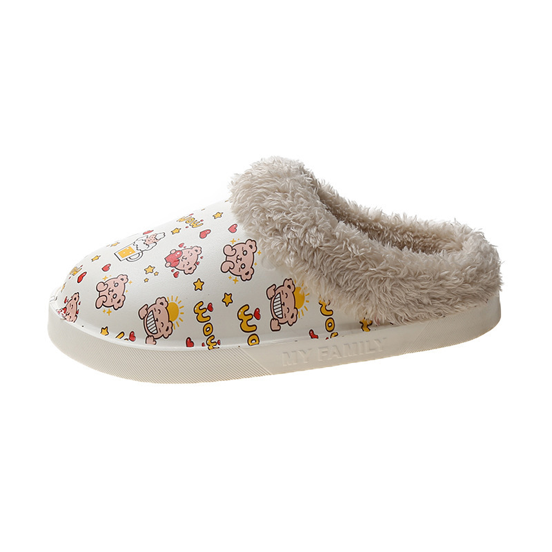 China Printed waterproof shoe cover cotton slippers women's home warm couple men's indoor bathroom cute platform slippers home Manufacturers, Quotes