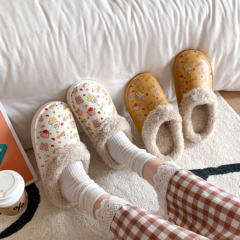 China Printed waterproof shoe cover cotton slippers women's home warm couple men's indoor bathroom cute platform slippers home Manufacturers, Quotes