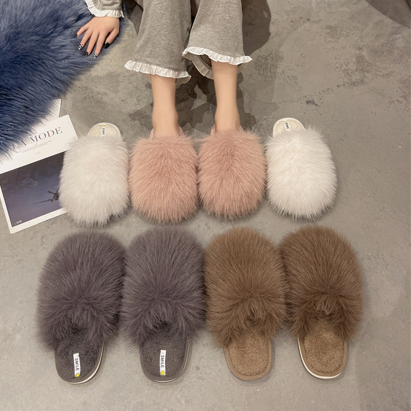 China Ms long hair fluffy cotton slippers in winter home household lovers fashion shoes slippers female warm indoor wood floor Supplier, Pricelist