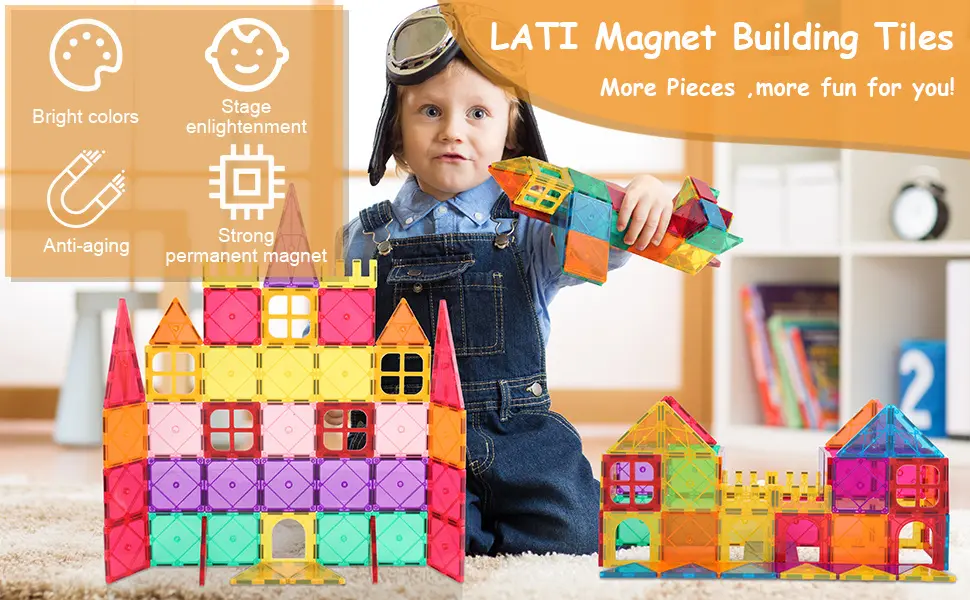Magnetic Tiles Building Blocks Toys for Kids STEM 159j4