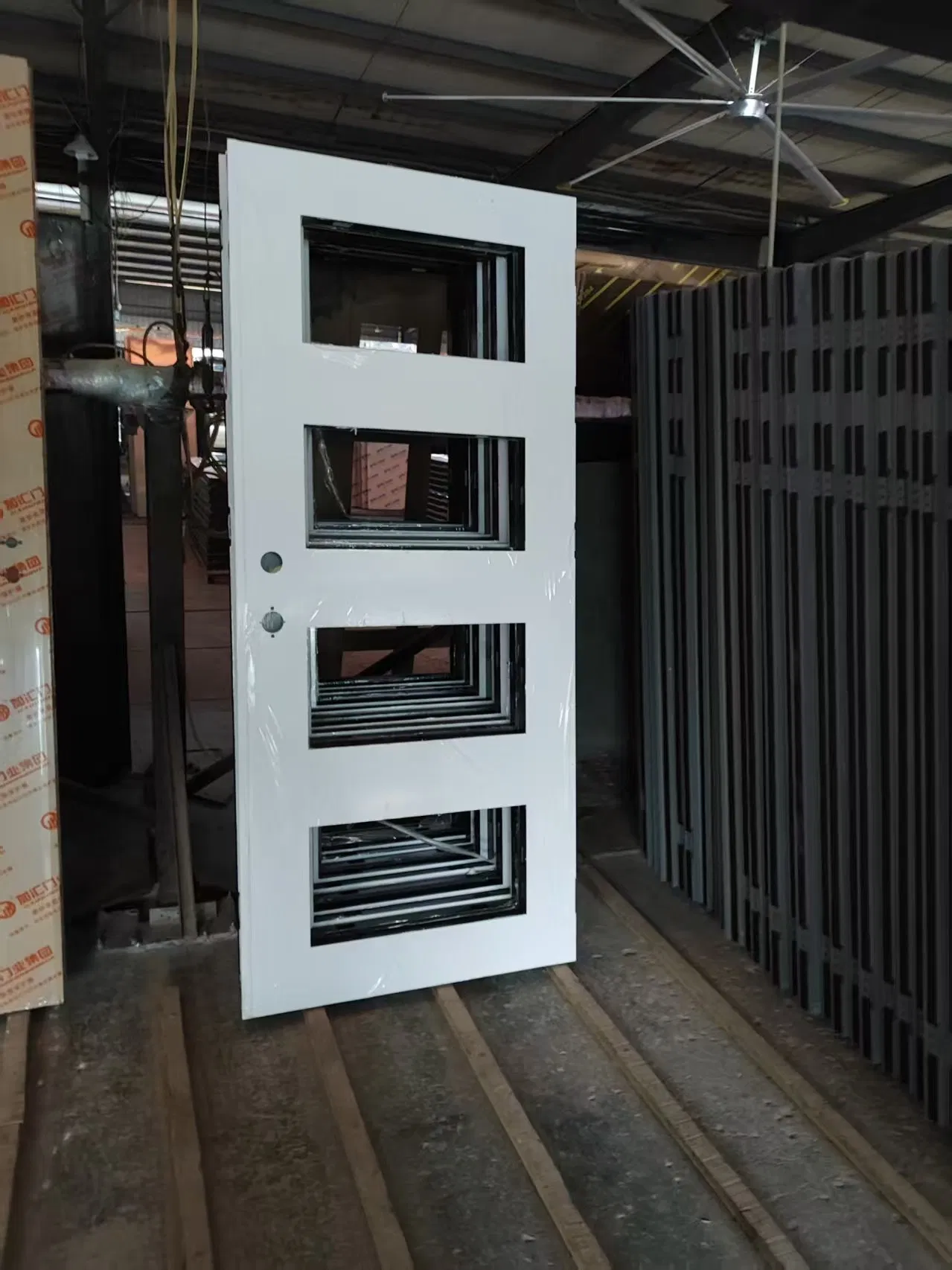 4-Lite Contemporary 80" Tall Mahogany Single Entry Fireproof Insulated Glass Door