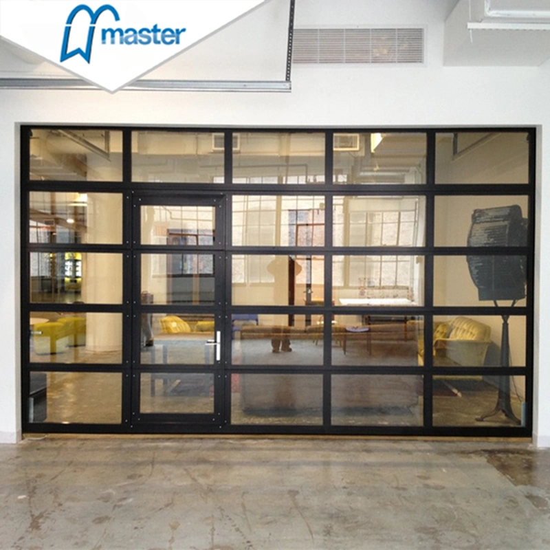 8X7 Luxury Clear Transparent Glass Aluminum Full View Garage Door with Pedestrian Door