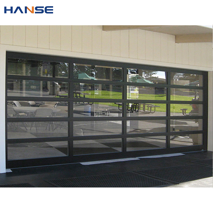 Modern Villa Black Color Aluminum Garage Doors Price Full View Automatic Sectional Clear Glass Garage Door