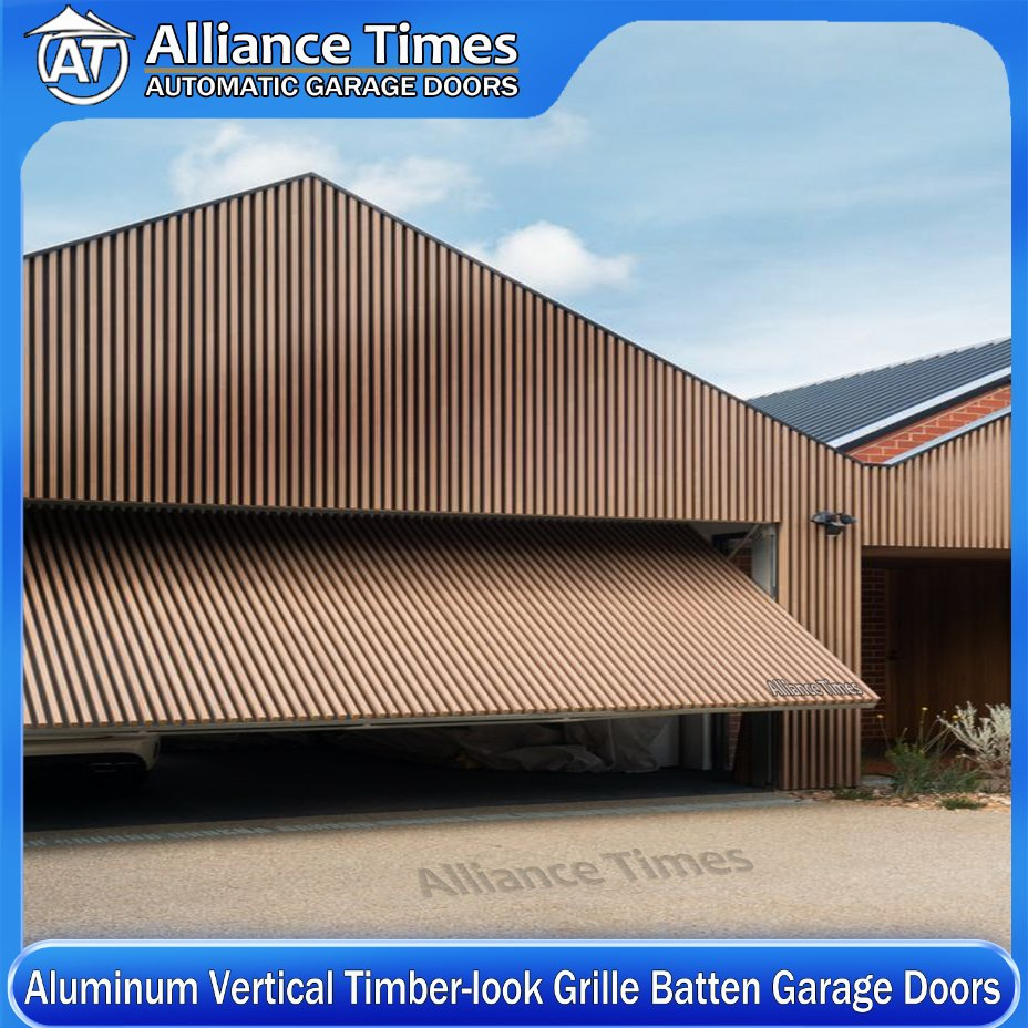 Home Faux Wood Grain Aluminum Vertical Grille Batten Style Overhead Garage Doors